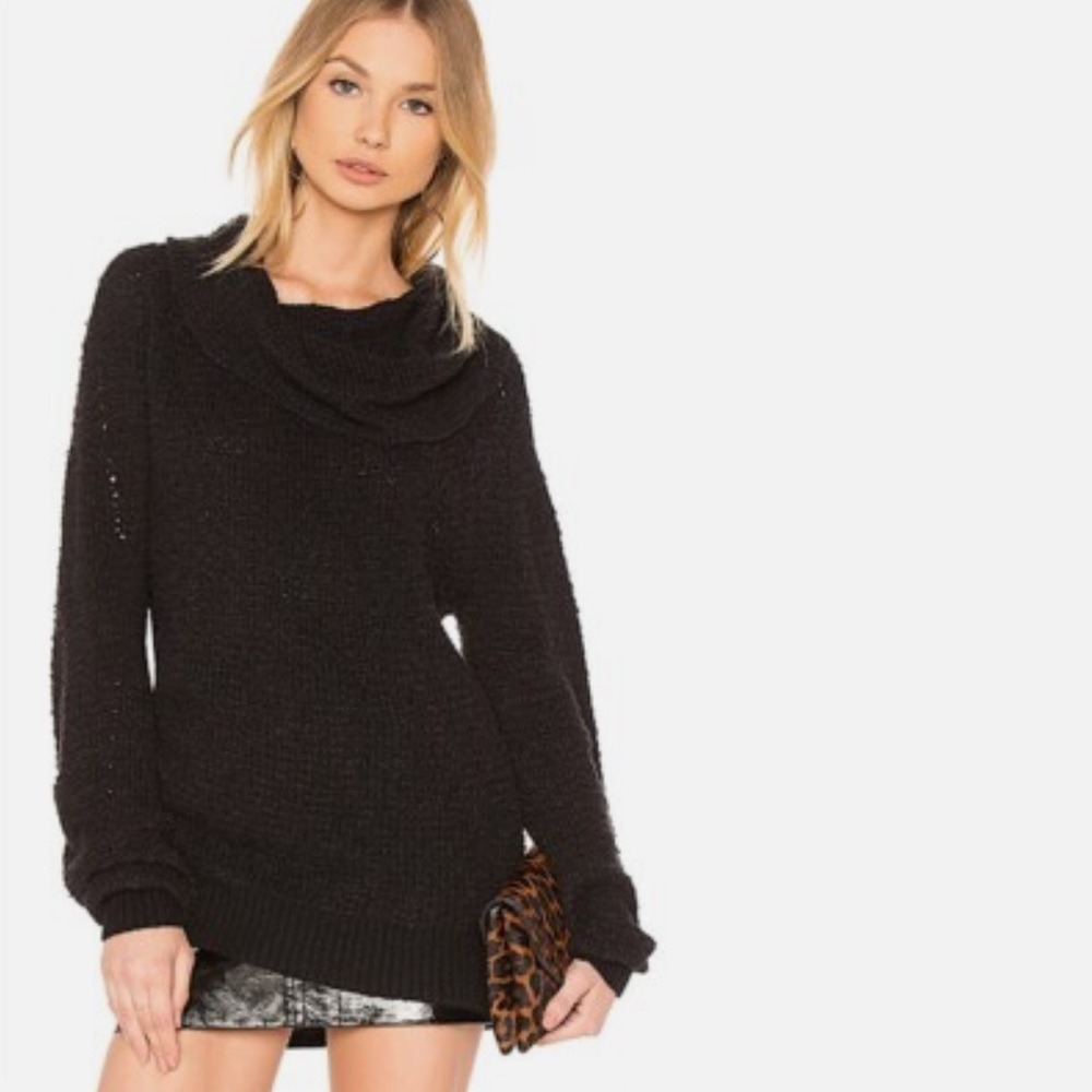 Free People Pull By Your Side Cowl Neck Sweater Black Knit Womens‎ Size S